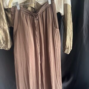 Zara deep olive satin draw string pant